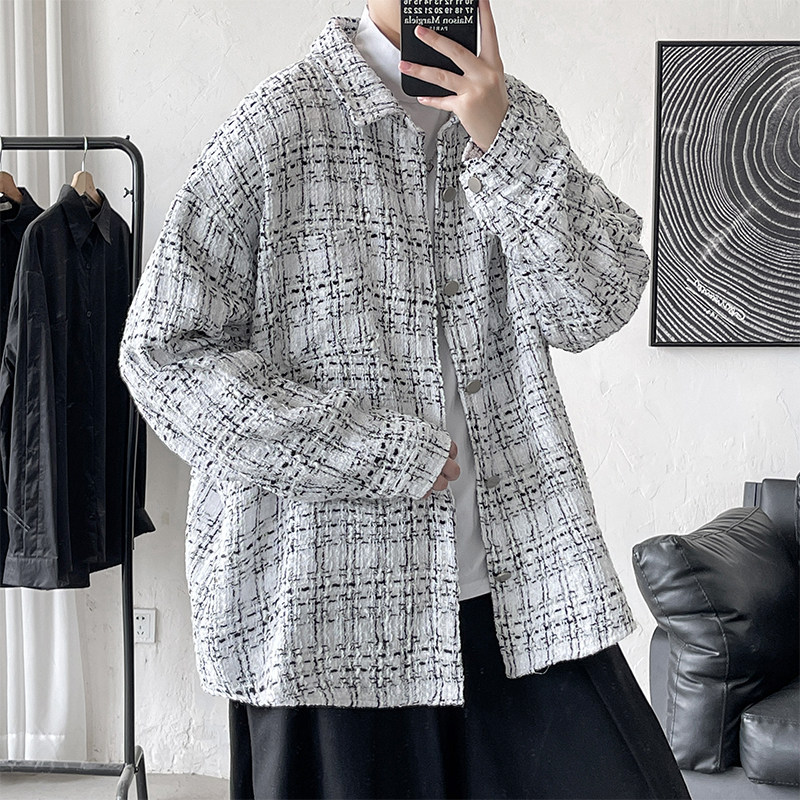 Spring new Korean style small fragrant lapel jacket men's ins houndstooth jacket