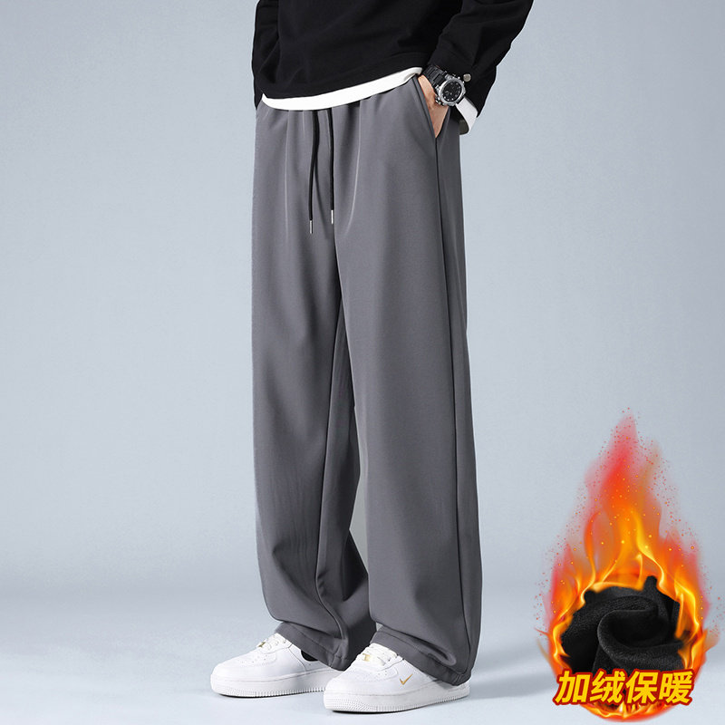 American style drapey sweatpants men's winter velvet wide-leg casual pants straight-leg loose sweatpants