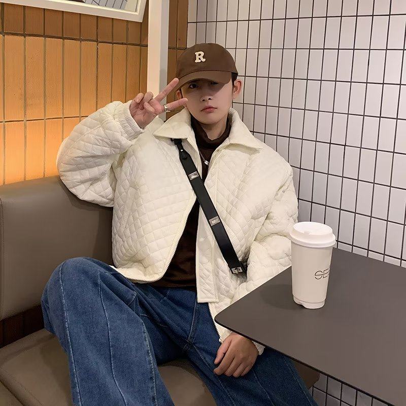 Solid color new trendy lazy ins lapel standard temperament men's cotton coat
