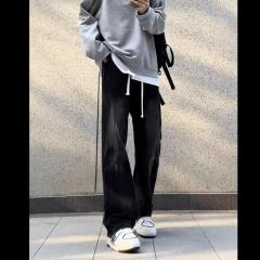 Elastic waist American tie pattern lightning pattern slimming casual pants jeans men's versatile high street design long pants trendy