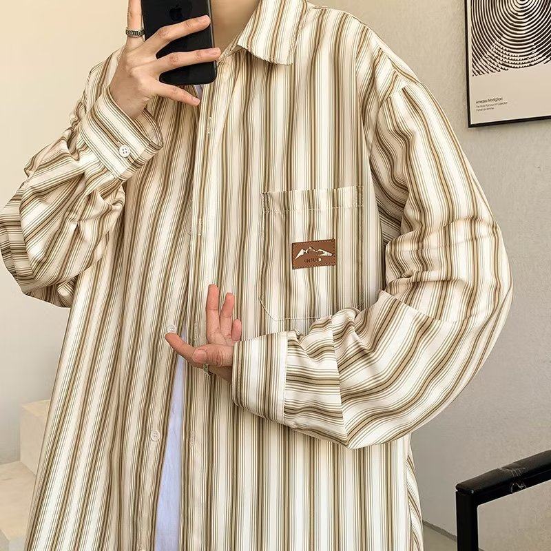 Japanese striped shirt men's long-sleeved design top spring coat