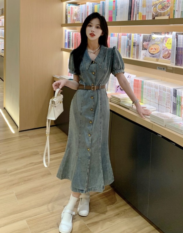 Real shot and real price ~ 2023 summer niche design high-end Hong Kong style retro denim dress