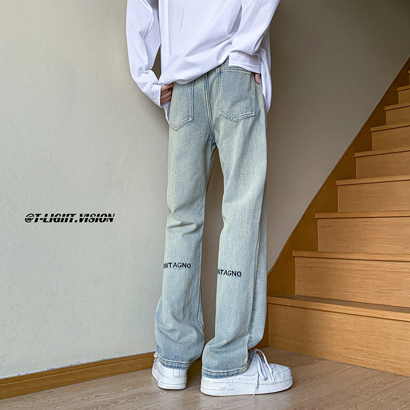 American ins high street niche versatile letter embroidered skinny jeans