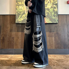 American street patched hole design niche jeans men's ins trend loose straight pants