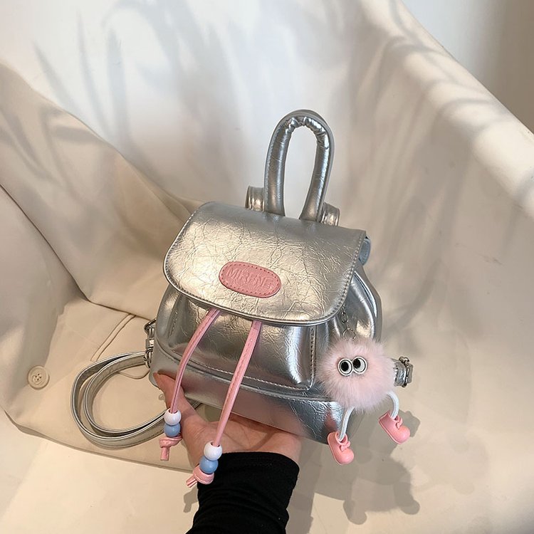 Retro college style backpack women's new Korean contrasting color versatile portable bucket bag single shoulder backpack trendy