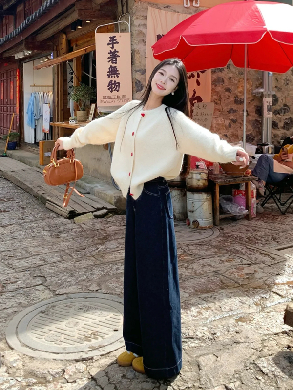Love button loose sweater knitted cardigan jacket