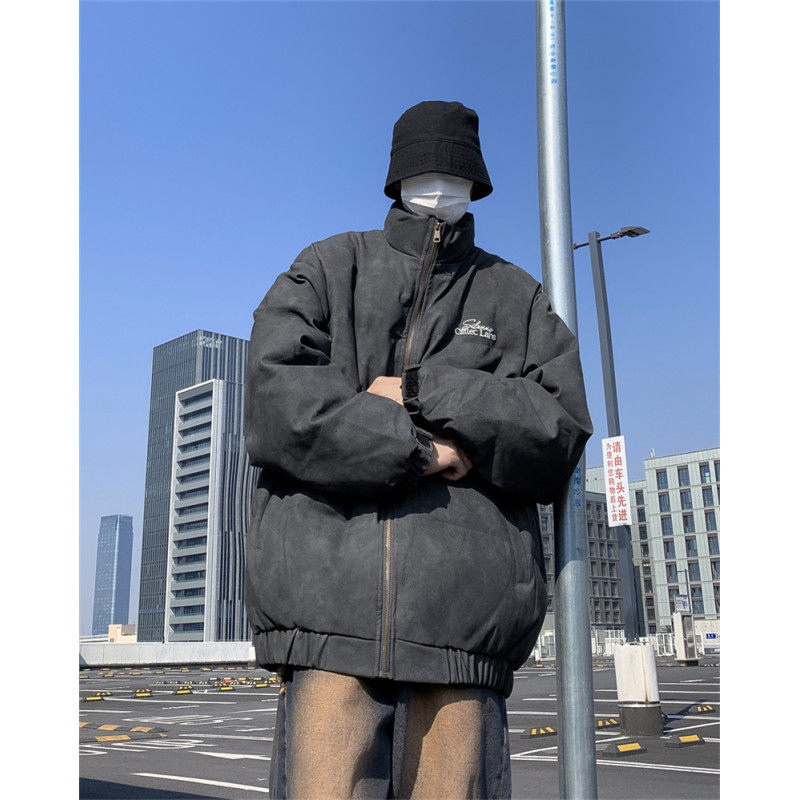 Winter fashion brand distressed retro suede embroidered cotton coat