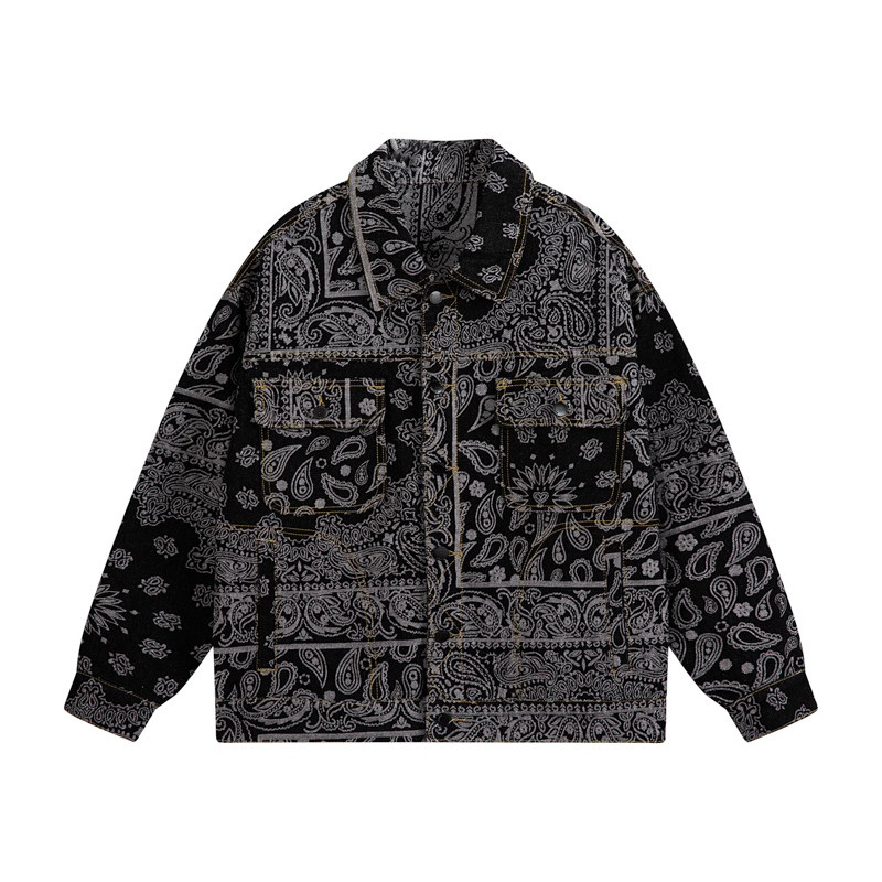 Loose trendy denim jacket men's sleeve jacquard jacket denim jacket for men