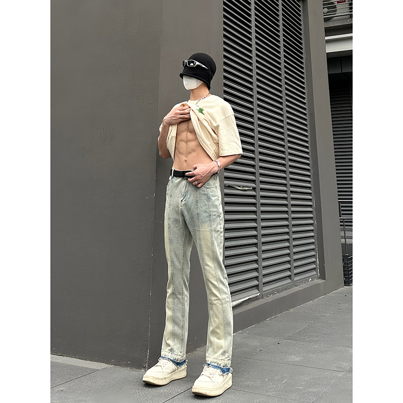 American ins high street dark niche raw edge slim fit jeans