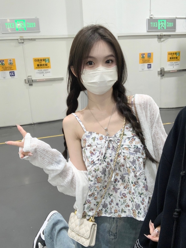 Actual shot and real price~Japanese sweet and fresh lace-up floral camisole doll top for women