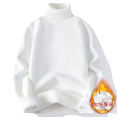 Solid color simple turtleneck sweater for men in winter plus velvet and thickened trendy brand all-in-one velvet bottoming shirt
