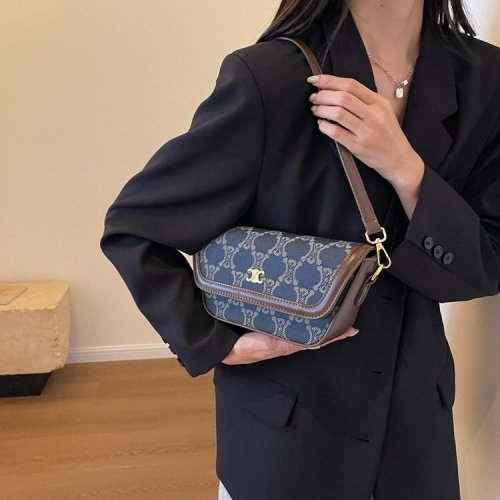 French bag women's autumn new fashion shoulder crossbody bag fashionable denim mahjong bag trendy armpit bag