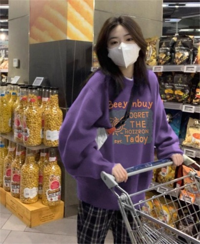 American retro sweatshirt for women Korean style lazy style hooded round neck top