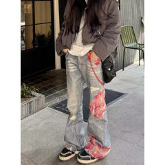 Washed jeans straight high street casual trendy brand handsome American Japanese style retro drape Korean style pants