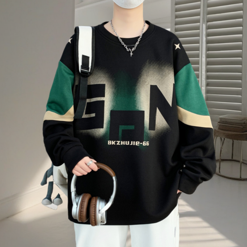 Winter letter round neck velvet sweatshirt trendy loose casual Hong Kong large size printed youth