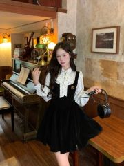 French dress, wealthy daughter's high-end autumn polka dot fake two-piece dress