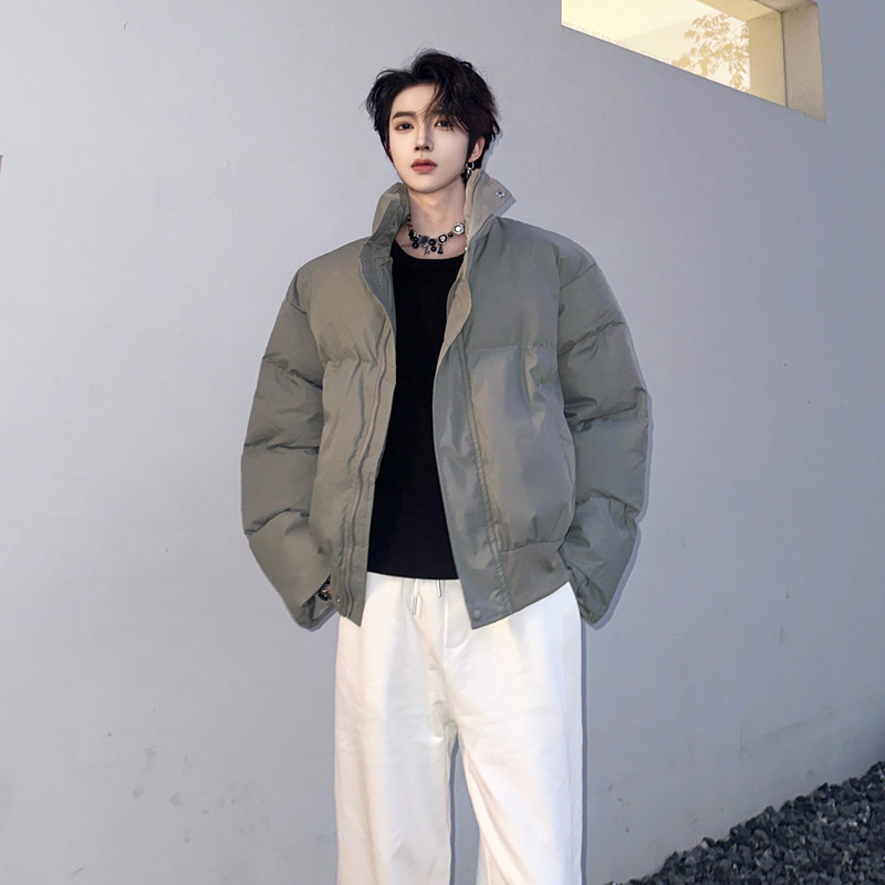(Own photo) Winter cotton-padded jacket with thickened stand-up collar, warm short bread jacket for men
