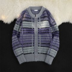 American autumn and winter mink fur jacquard sweater sweaters for men and women trendy loose cardigan jacket tops