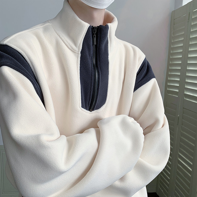 94 polyester 6 spandex Austrian velvet half turtleneck zipper sweatshirt men's loose pullover thickened coat autumn and winter