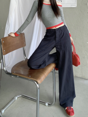 Wide-leg overalls for women, autumn American retro high-waisted straight casual pants for small people