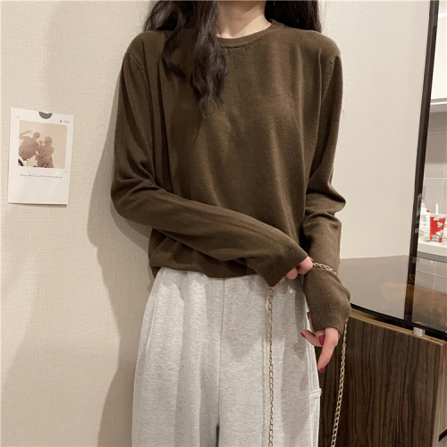 Basic knitted sweater for women, short, slim, loose, versatile, Korean style top