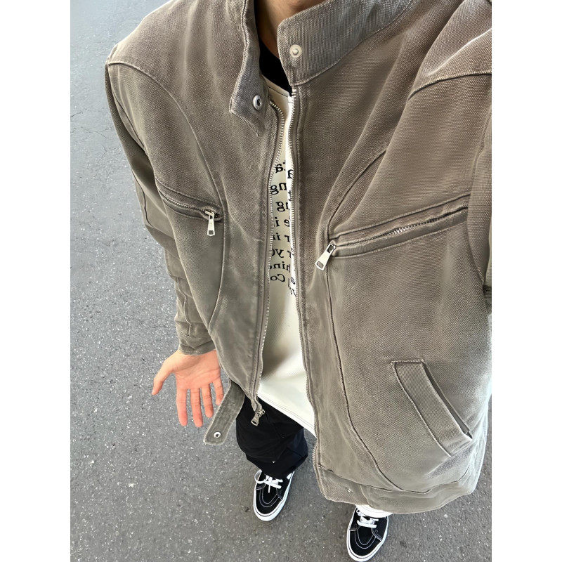 American retro washed short denim jacket for men