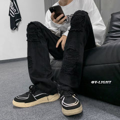 Autumn and winter American ins high street niche heavy crafts ripped jeans