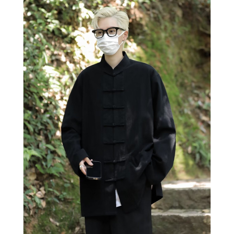New Chinese style Zen national style shirt men's cotton and linen shirt Republic of China improved Hanfu Zhongshan Tang suit jacket