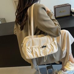 Pleated high-end armpit bag niche commuter tote shoulder bag feminine style new large capacity nylon bag for women