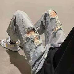 Denim long trousers high street ins thin trendy brand beggar trousers