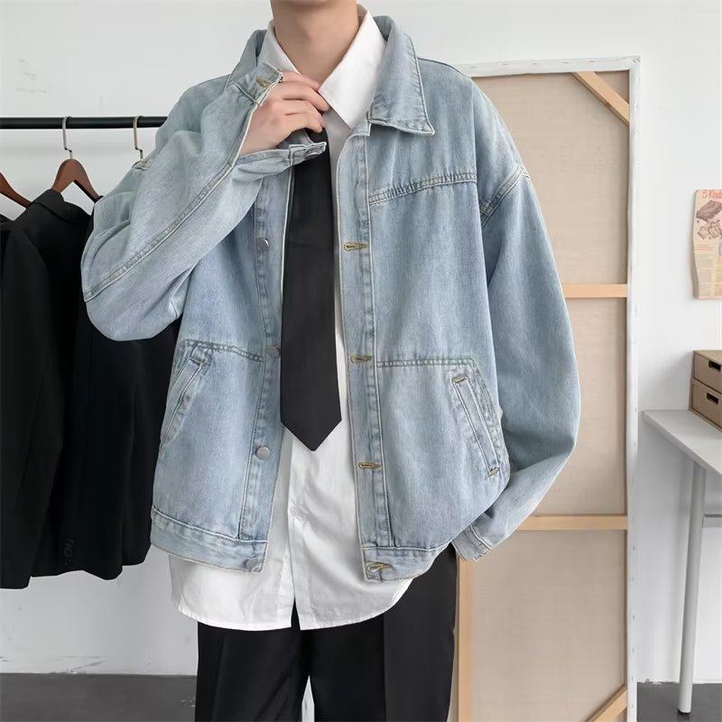 Denim jacket men's Korean style trendy handsome clothes street work jacket spring and autumn Harajuku style outerwear
