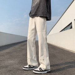 New Hong Kong style American trendy high street solid color patchwork straight casual jeans