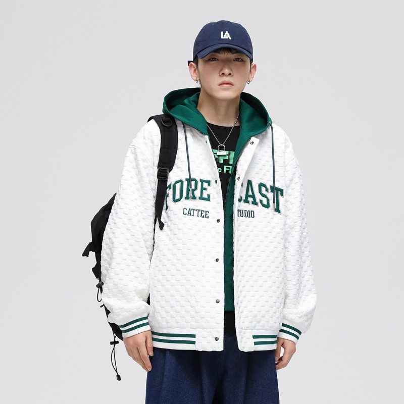Fake two-piece hooded baseball uniform men's trendy casual loose BF style versatile jacket