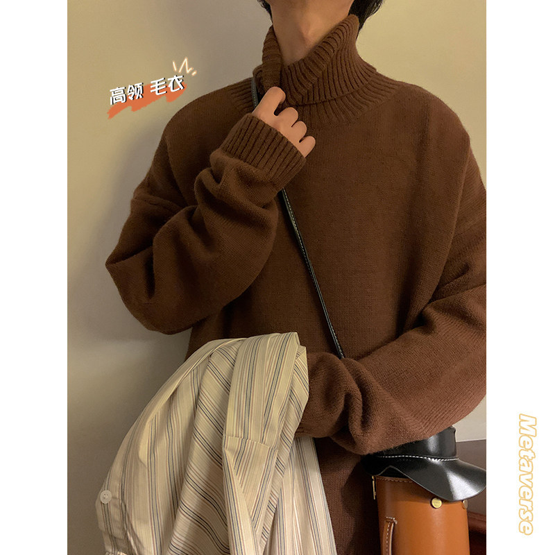 Autumn and winter new retro turtleneck sweater men's trendy brand loose, lazy and versatile couple sweater