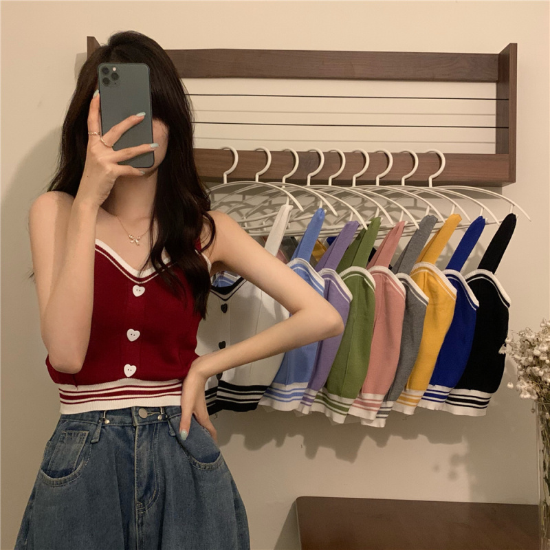 Actual shot and real price. New Korean style summer slimming knitted all-match camisole for women with short outer top.