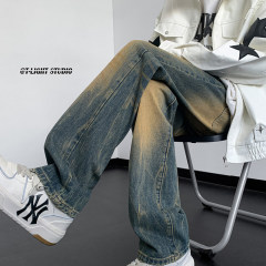 American high street vibe heavy craftsmanship distressed washed hiphop straight jeans item number