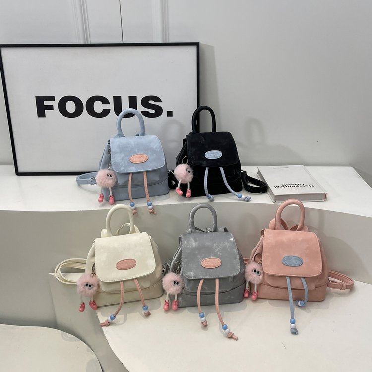 New retro fashion solid color backpack women's bag autumn style casual trend simple travel small backpack trend