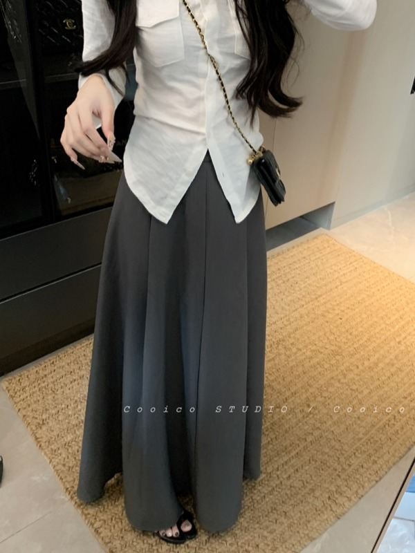 Actual shot of new early autumn versatile suit skirts, high-waisted mid-length skirts, A-line long skirts, elegant pleated skirts and umbrella skirts