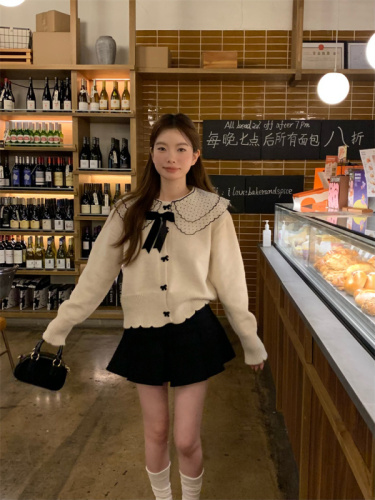 Sweet girl doll collar knitted cardigan sweater