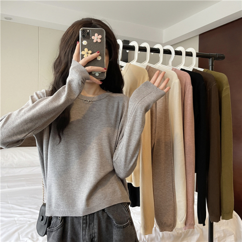 Basic knitted sweater for women, short, slim, loose, versatile, Korean style top