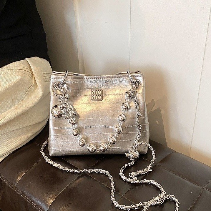 Autumn and winter fashionable texture PU leather stone pattern chain bucket bag for women 2024 new trendy Korean version single shoulder crossbody bag