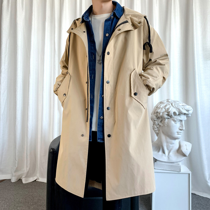 Spring and Autumn New Style Windbreaker Men's Mid-Length Korean Style Trendy Loose Casual Coat Trendy Brand Handsome Hooded Jacket