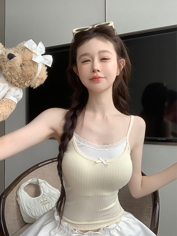 Real shot and real price ~ Fake two-piece lace camisole for women in summer sweet hot girl slim fit inner sleeveless top