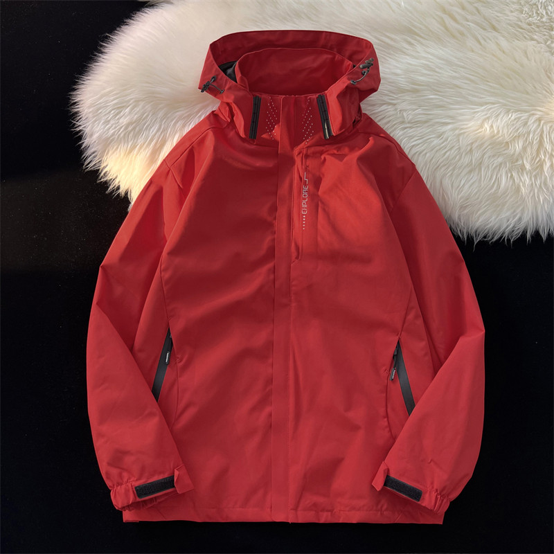 Spring jacket printed letter zipper hooded drawstring loose comfortable jacket