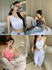 Real shot, real price, irregular halter neck, tight-fitting short two-wear camisole for hot girls with breast pads