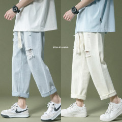 Five thousand ripped denim cropped pants!  loose straight pants