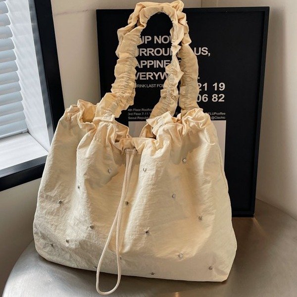 Small fresh literary canvas bag for women summer 2024 new simple Korean pleated tote bag casual shoulder bag