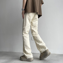 High street jeans men's Korean style trendy ruffian handsome splicing summer ins trousers