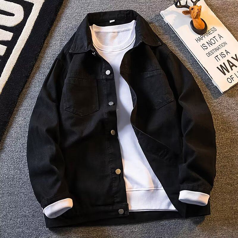 Black denim jackets for men and women retro casual tops and jackets new trendy brand versatile work jackets