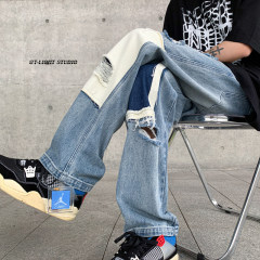 American ins high street niche personality beggar pants straight ripped jeans